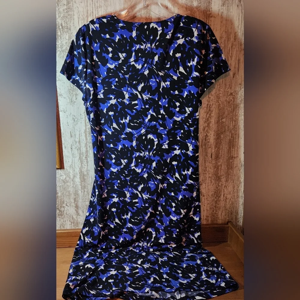 Jones New York Black and Blue Patterned Midi Dress